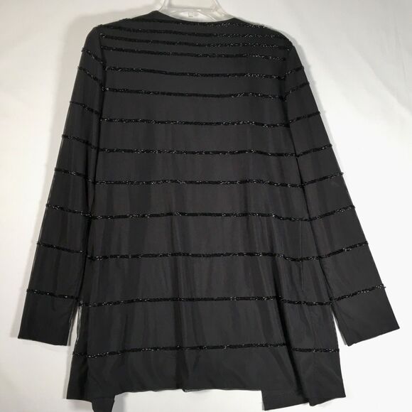 Calvin Klein Womens Large Black Poly Mesh Beaded Line Open Front Coat Cardigan - Picture 11 of 13
